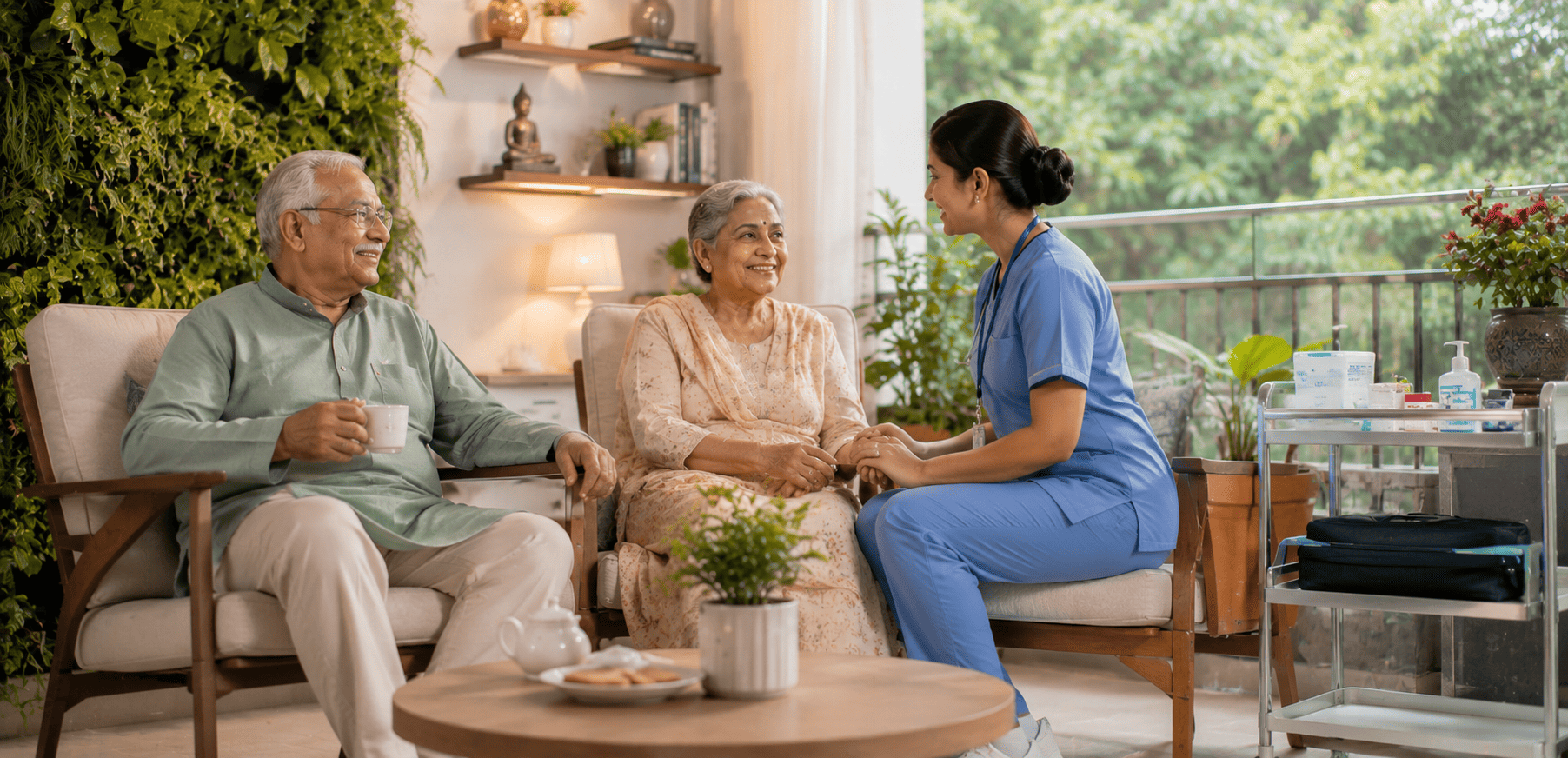 Doctor compassionately caring for an elderly patient at home
